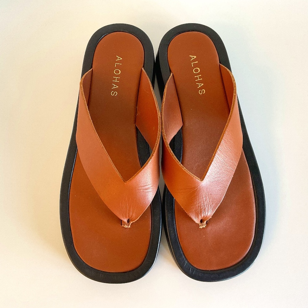 Alohas black and brown leather slides